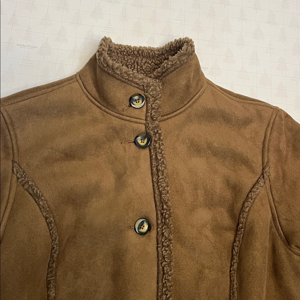 L.L. BEAN VINTAGE BROWN SHEARLING TEDDY MIDI LENGTH BUTTON FRONT COAT M - Picture 4 of 16